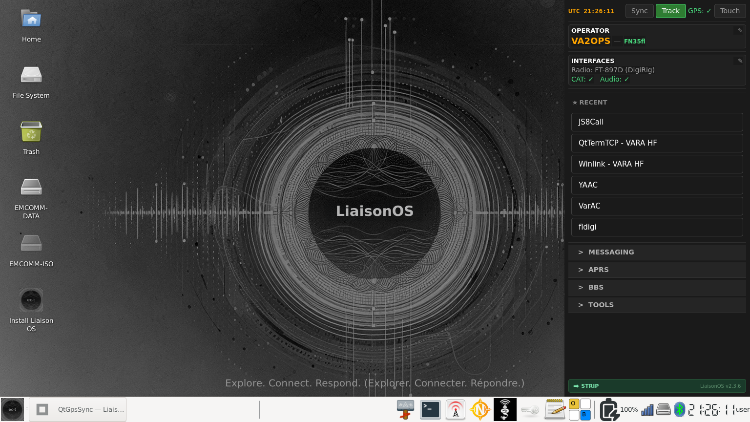 LiaisonOS desktop with launcher panel